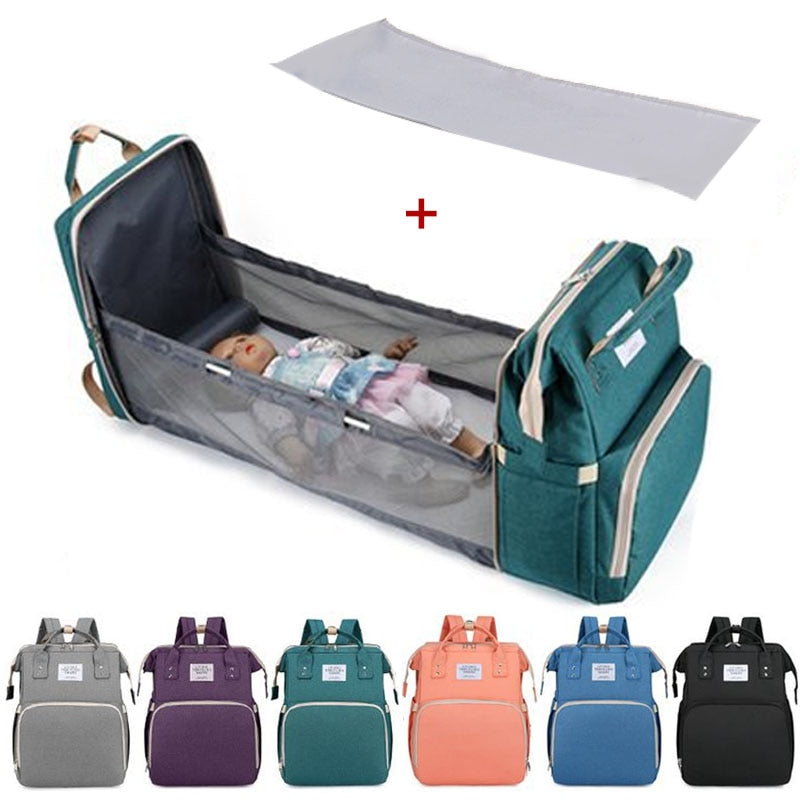 Diaper Bag Backpack, Expandable Baby Portable Folding Bed, Diaper Bag Travel Bassinet
