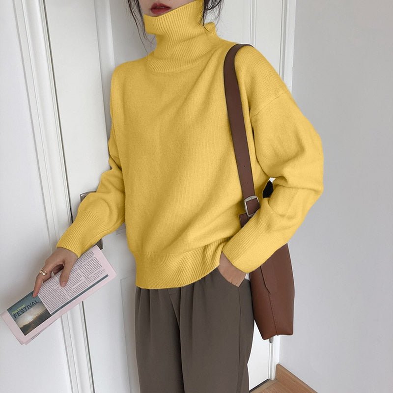 Cashmere Turtleneck Sweater Women Elegant Thick Warm Pullover Cozy Winter Fashion Top