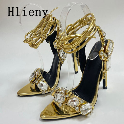 Rhinestone Stiletto Ankle Strap Sandals Women High Heel Open Toe Elegant Party Fashion Shoes