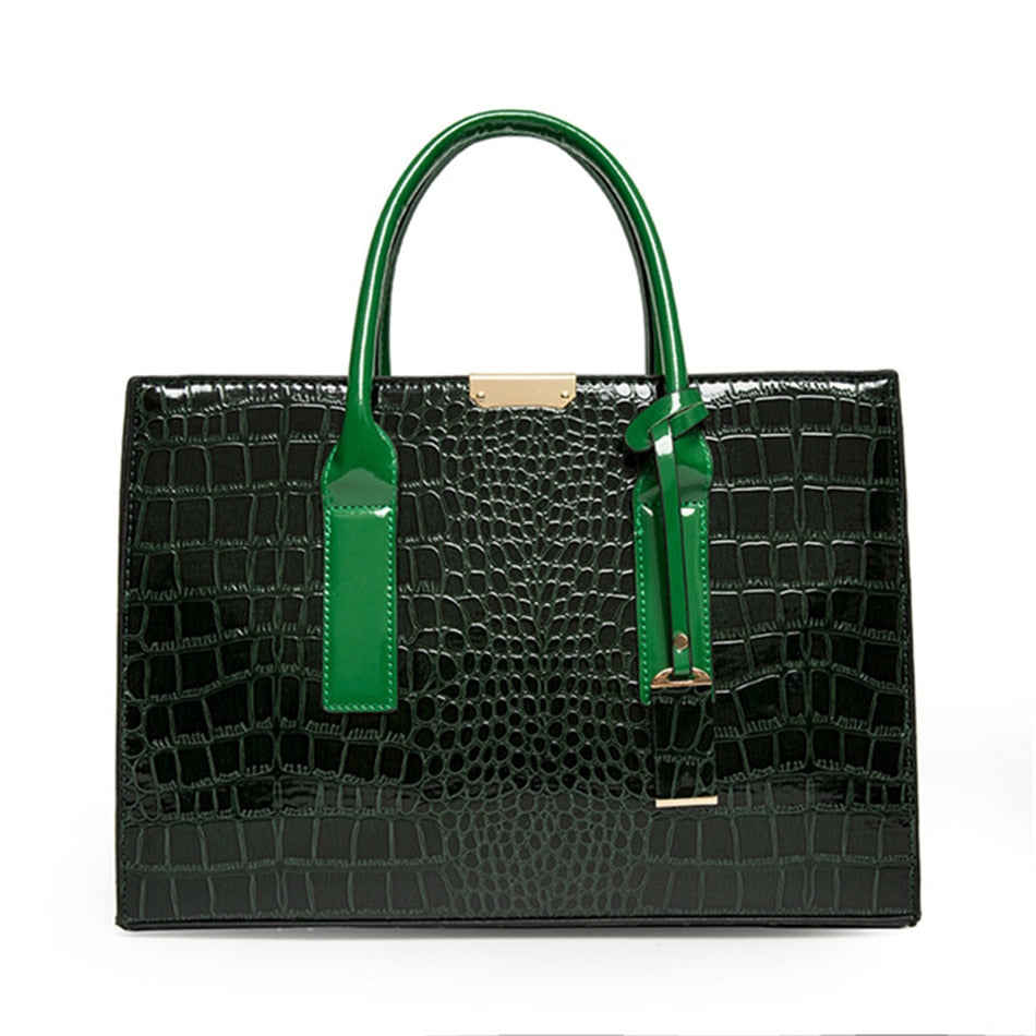 Women's Crocodile Embossed Vegan Leather Tote Bag, Large Capacity Shoulder Bag