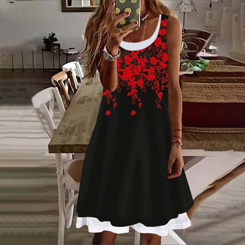 Plus Size Floral Print Vintage Midi Dress Women Loose Casual Elegant Summer Fashion Dress