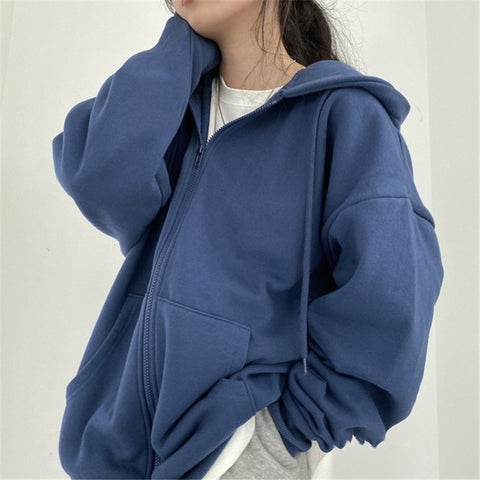 Letter Print Zip-Up Hoodie Women Long Sleeve Casual Streetwear Everyday Fashion Top