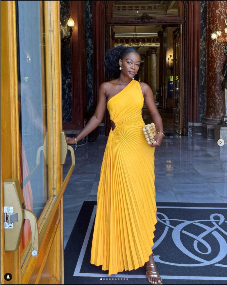 Orange One Shoulder Satin Maxi Dress Pleated Formal Wedding Guest Asym Orange One Shoulder Satin Maxi Dress Pleated Formal Wedding Guest Asym