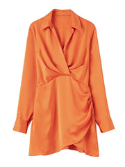 Satin Mini Dress Vintage V Neck Long Sleeve Summer Party Club Dress