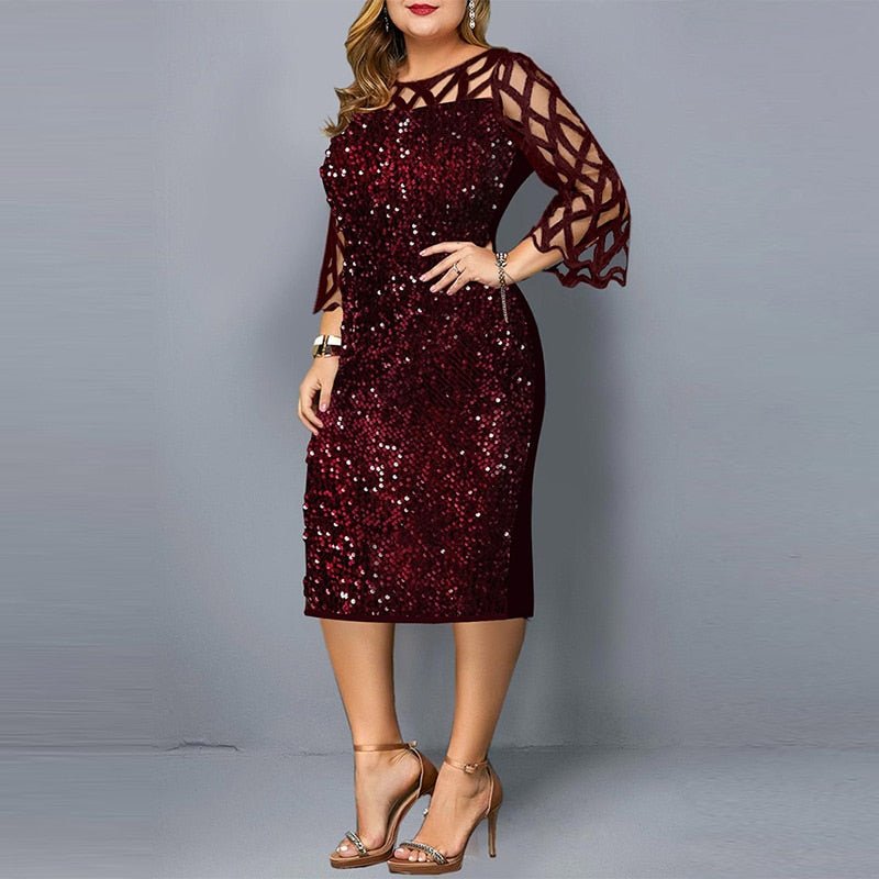 Plus Size Sequin Sparkly Midi Dress Women Elegant Party Club Evening Fashion Dress