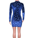 Women's Sexy Transparent Velvet Dress Long Sleeve Zipper Bodycon Mini Dress