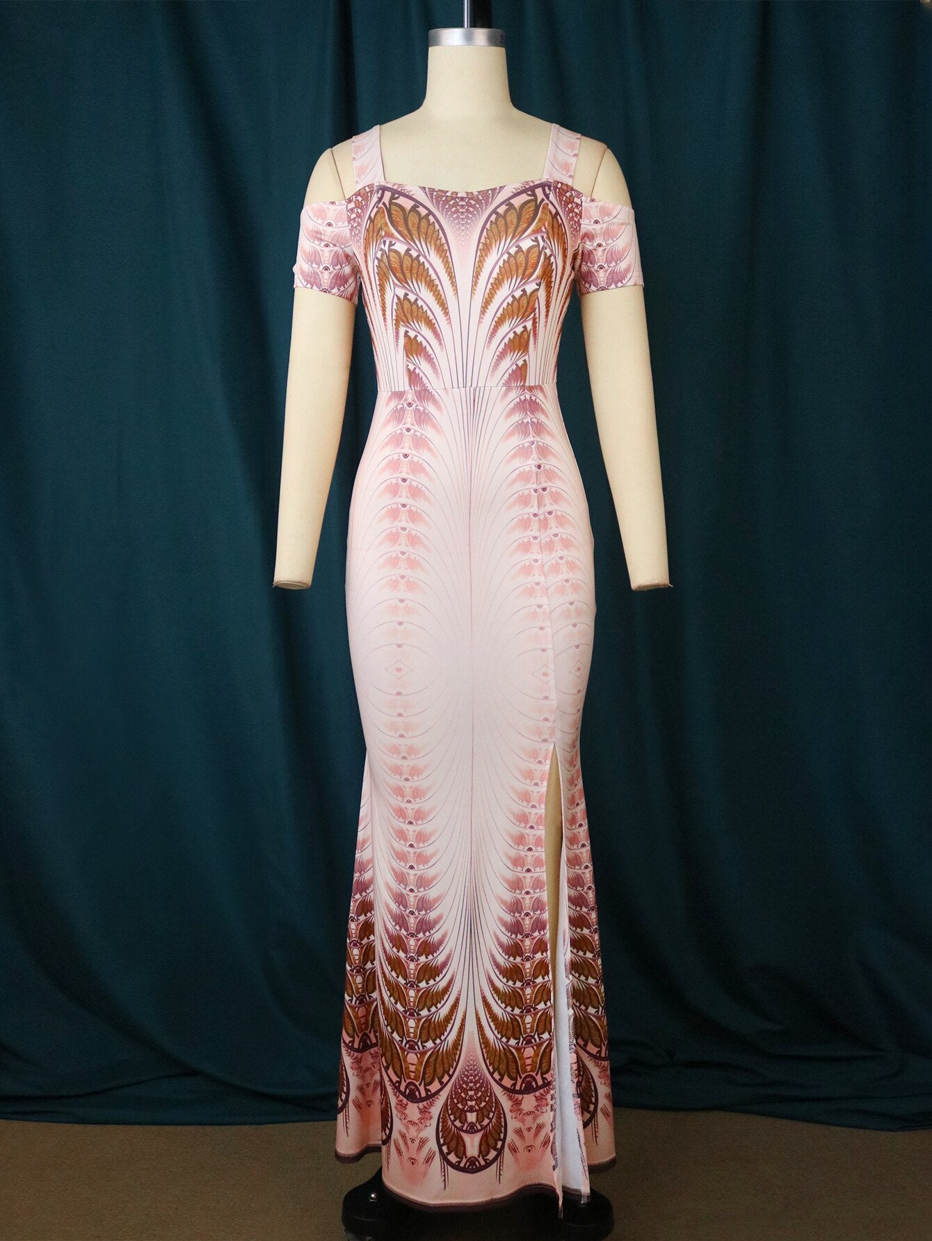 Sexy Buffer-fly Print Dresses Digital Printed Bodycon Off Shoulder Maxi Dress