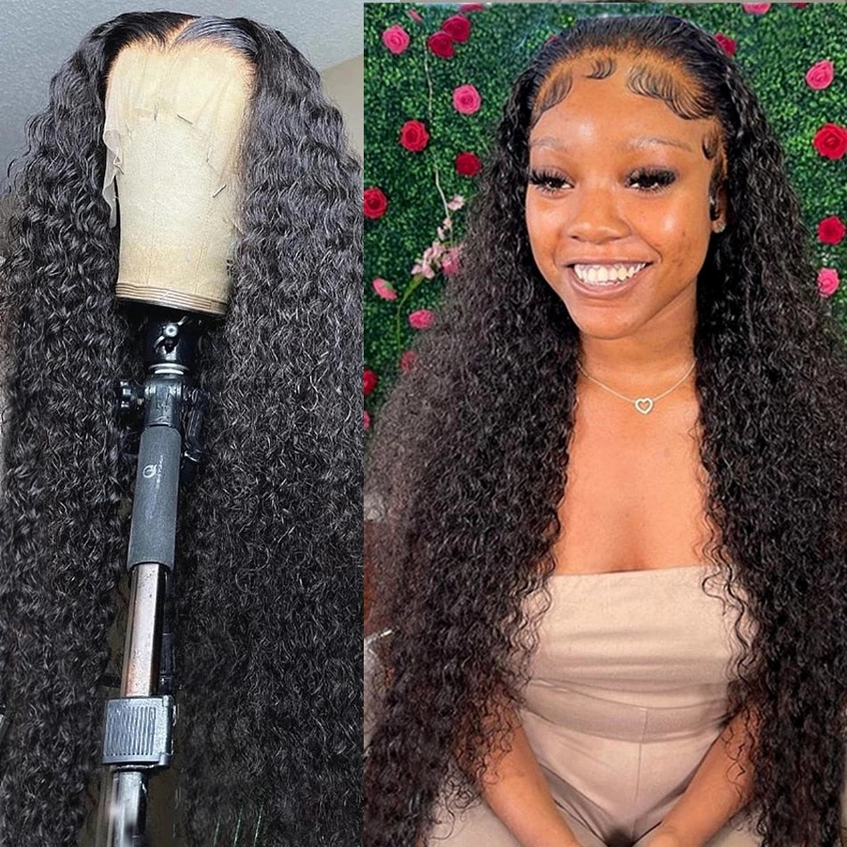 30 40 Inch Deep Wave Wig Human Hair Wavy Lace Front With Swiss Lace