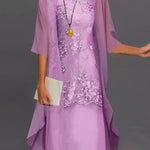 2 Piece Set Plus Size Lace Midi Dress Floral Embroidered Layered Elegant Dress