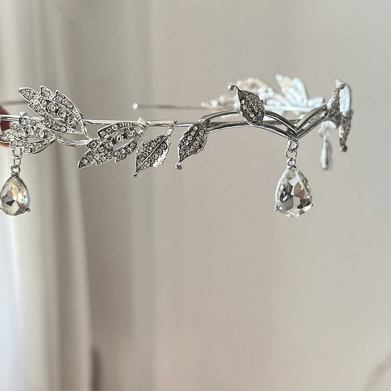 Crown Leaves Waterdrop Tiara Wedding Accessories