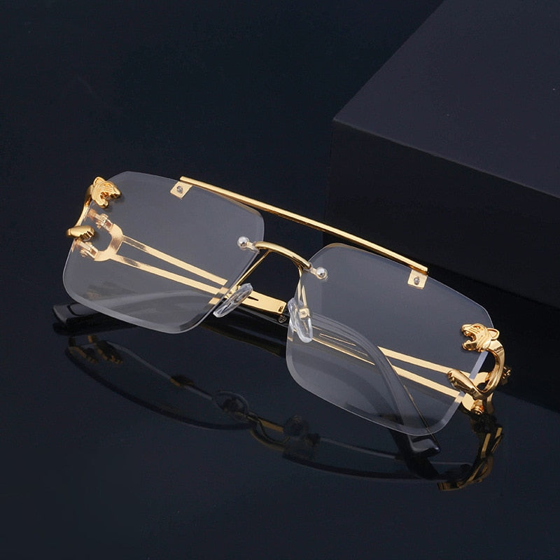 Retro Rimless Sunglasses Square Fashion Shades Tinted Lens Metal Frame Steampunk Glasses