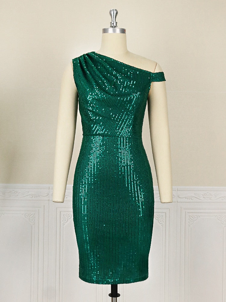 Plus Size Sequin Dress Club Wear Bodycon One Shoulder Sleeveless Dress