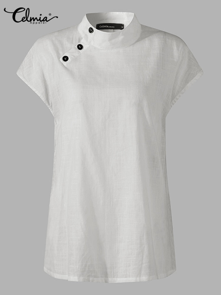Elegant Blouse Chic Tunic Cotton Linen Oversized Shirt
