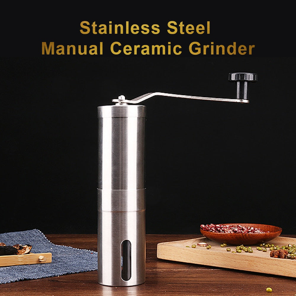 Manual Stainless Steel Portable Coffee Grinder with Adjustable Ceramic Conical Burr, Hand Crank Mill, Compact Great for Home, Office or Travel