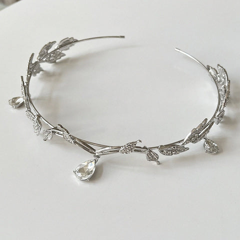 Leaves Waterdrop Crown Tiara Women Elegant Bridal Wedding Hair Accessory Fashion Gift
