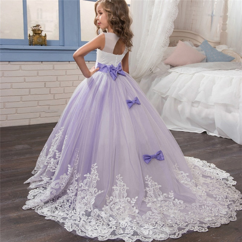 Formal Girl’s Princess Dress Lace Embroidered Prom Ball Gown Weedding Flower Girl Dress