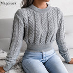 Warm Pullover for Women Twist Knitted Cropped Sweater Ladies Fashion Winter Garments