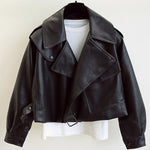 Women's Faux Leather Biker Style Jacket Turndown Collar Loose Streetwear Outerwear