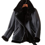 Women's Faux Leather Jacket Sheepskin For Collar and Sleeve