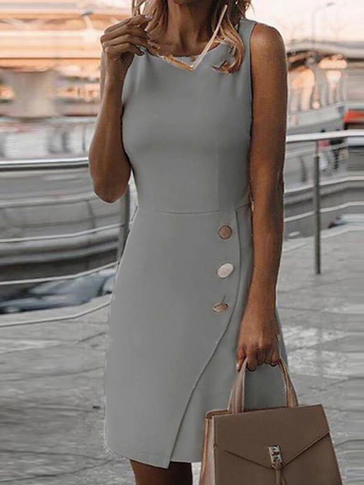 Spring Summer Elegant Retro Women's Dress Sleeveless Slim Fit w/ Buttons Plus Sizes (S-3XL)