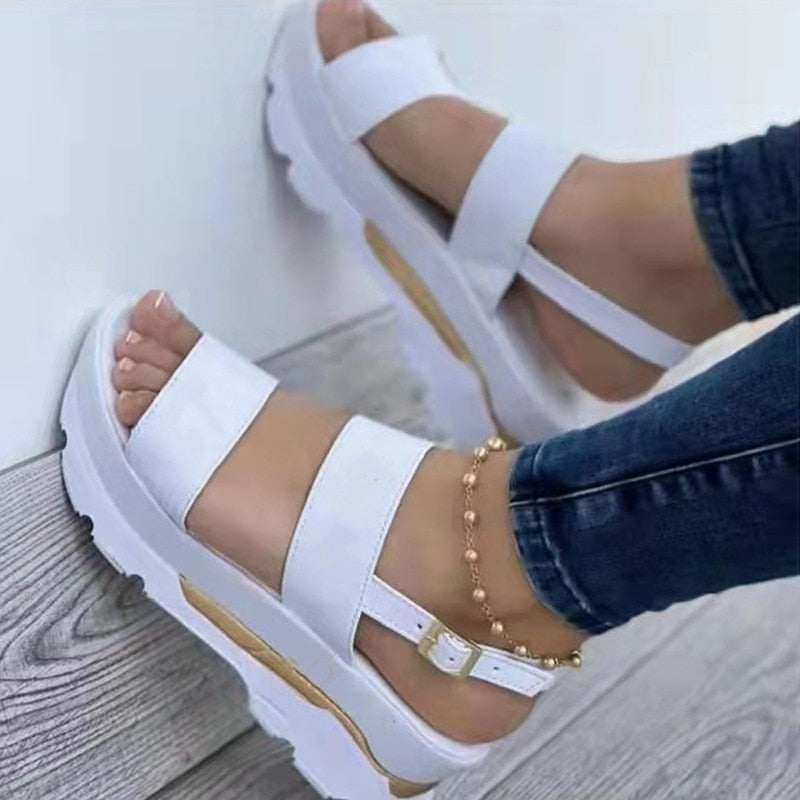Women’s Wedge Sandals Casual Open Toe Platform Casual Sandals Buckle Ankle Strap Walking Shoes