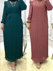 Women's Abaya Party Dress Dubai Kaftan Evening Dress Ruffles Pleated Dresses