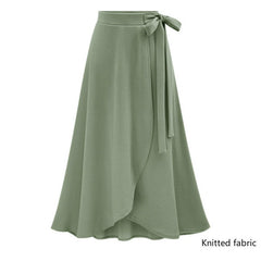 Women's High Waist Skirt Asymmetric Hem Ruffles Waist Bow Tie Maxi Skirt