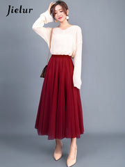 French Mesh Asymmetrical Skirt Tulle Dress High Waist Pleated Elegant Loose Skirt
