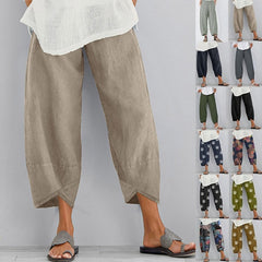 Women's Casual Wide Leg Crop Pants Loose Comfort Elastic Waist Romper Pants