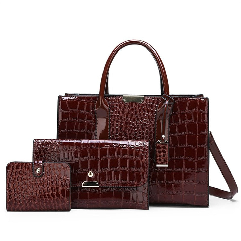 Women's Crocodile Embossed Vegan Leather Tote Bag, Large Capacity Shoulder Bag