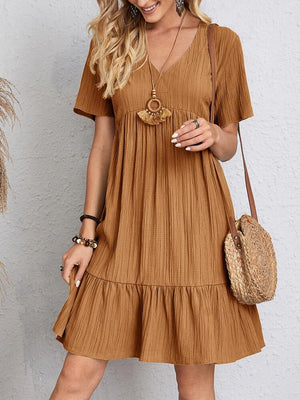 Women's Casual V-Neck Floral And Solid Color Loose Dresses