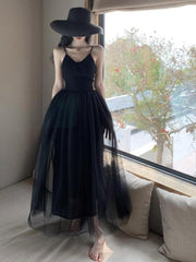 Women's Sleeveless Dress Mesh Long A-line V Neck Party Evening Gown