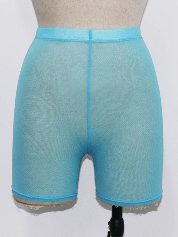 Summer Fashion Mesh Transparent Sexy Casual Shorts Waist Swimwear Cover up Shorts