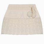 Y2k Women's Knitted Mini Skirt Cream Vintage Side Drawstring Puff Ball Skirt Retro Aesthetic