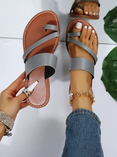 Open Toe Faux Leather Sandals Women Plus Size Outdoor Casual Comfortable Summer Fashion Shoes