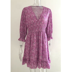 Women's Casual V-Neck Floral And Solid Color Loose Dresses