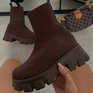 Women Ankle Boots Platforms Chunky Heel Boots