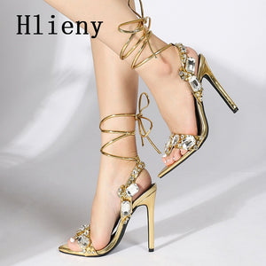Women's Stilettos Ankle Strap High Heel Rhinestone Sandals Open Toe Shoes