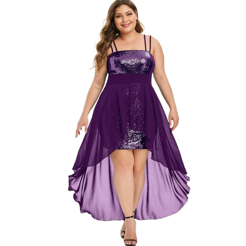 Plus Size Asymmetric Hem Sequin Evening Dress