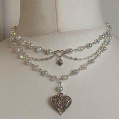 Pearls Butterfly Heart Choker Necklace