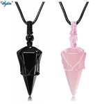 6 Sided Reiki Quartz Healing Crystal Stone Pointed Pendant Necklaces Adjustable Necklace