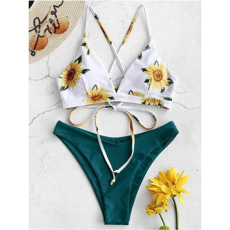 Flower Print Push Up Bikini Set Women Padded 2-Piece Beach Vacation Summer Swimwear Fashion