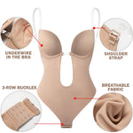 Women Backless Bra Body Shapewear Seamless U Plunge Slimming Bodysuit