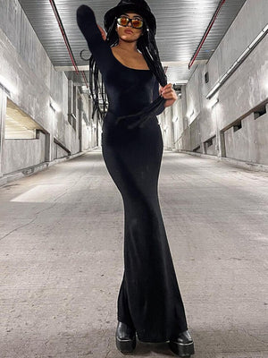 Sexy Skin Tight Cami Maxi Dress Long Sleeve Knitted Dress