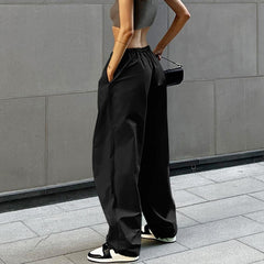 Women's Loose Low Waist Cargo Pants Loose Drawstring Trousers