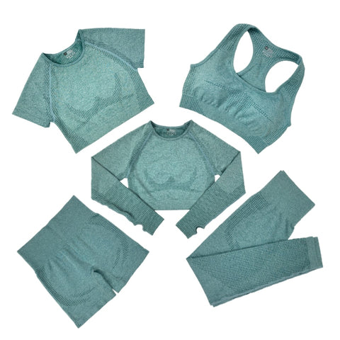 High Waist Yoga Set Women 2-Piece Long Sleeve Crop Top Leggings Gym Workout Fitness Fashion