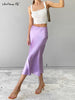 Women's  Purple Satin Silk Skirt High Waist Sexy Long Elegant Office Skirt