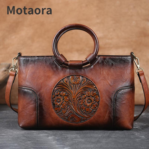 Handmade Leather Shoulder Bag Women Large Capacity Casual Elegant Fashion Handbag Purse