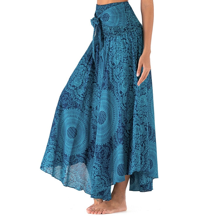Women's Long Bohemian High Waist Bandage Skirt Hippie Mandala Skirt