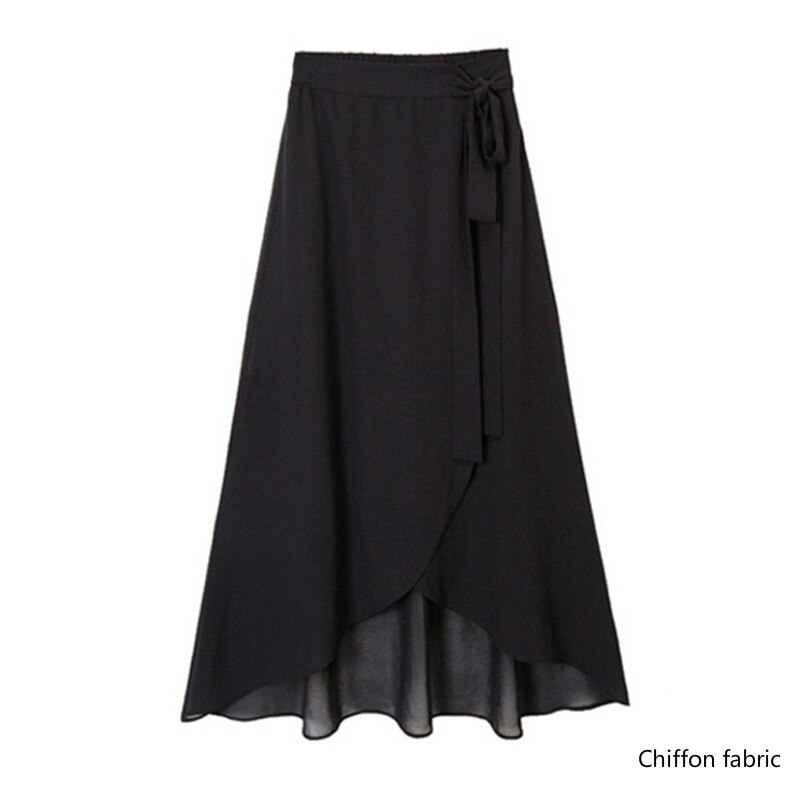 Women's High Waist Skirt Asymmetric Hem Ruffles Waist Bow Tie Maxi Skirt